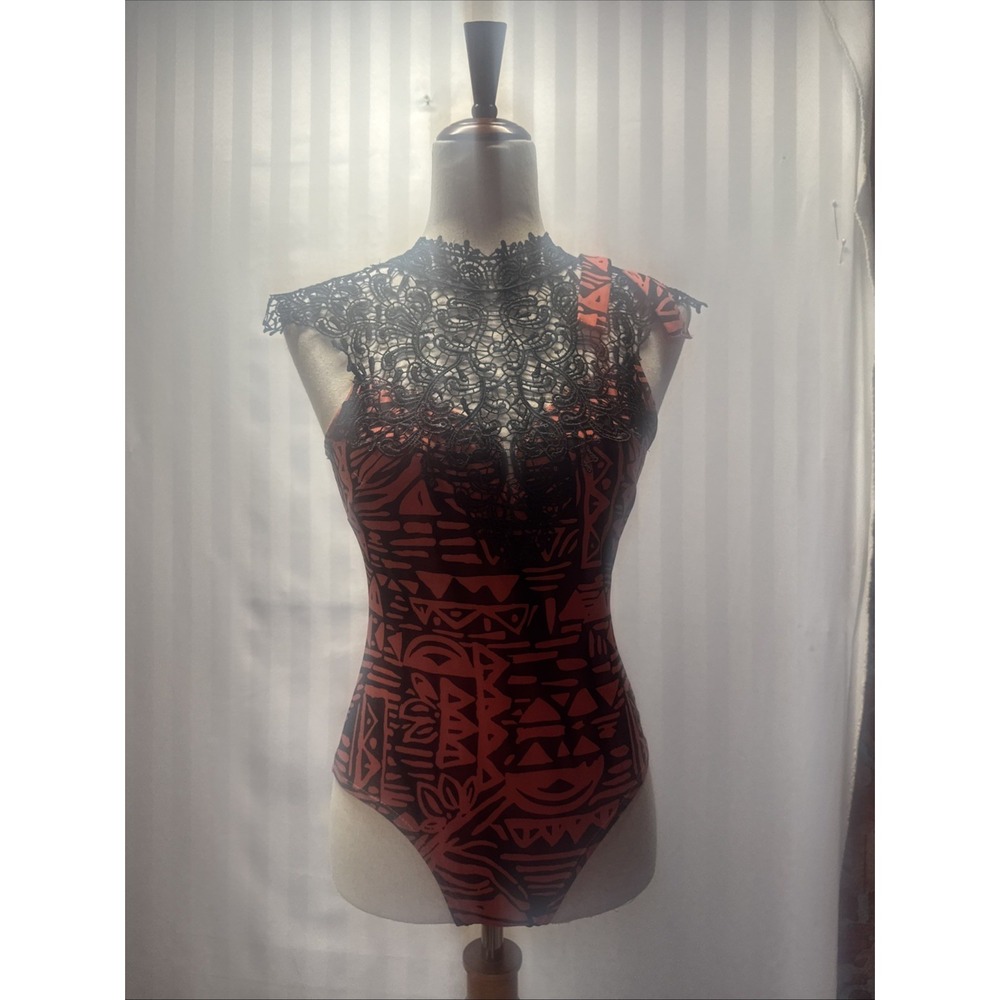 Love ‎ Culture Sleeve Less Lace Bodysuit Orange, And Black Asthma  Size S